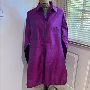 Chico’s purple silk light button down tunic size 2